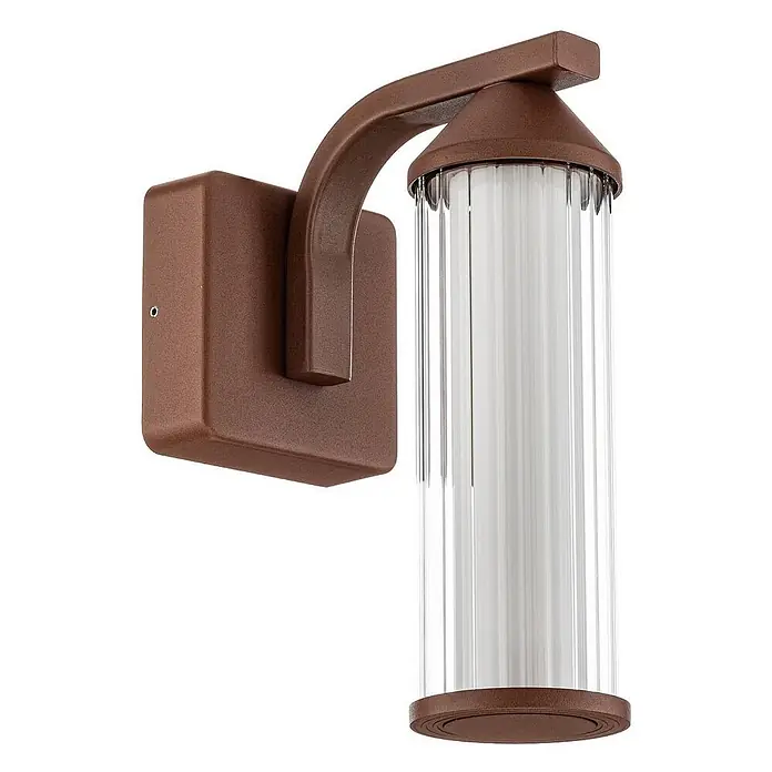 Lindby LED Wandleuchte aussen in rost, transparent, Aussenlampe Wand -  - Braune Wandleuchte mit klarem, geriffeltem Zylinderschirm und weißem Innendiffusor.
