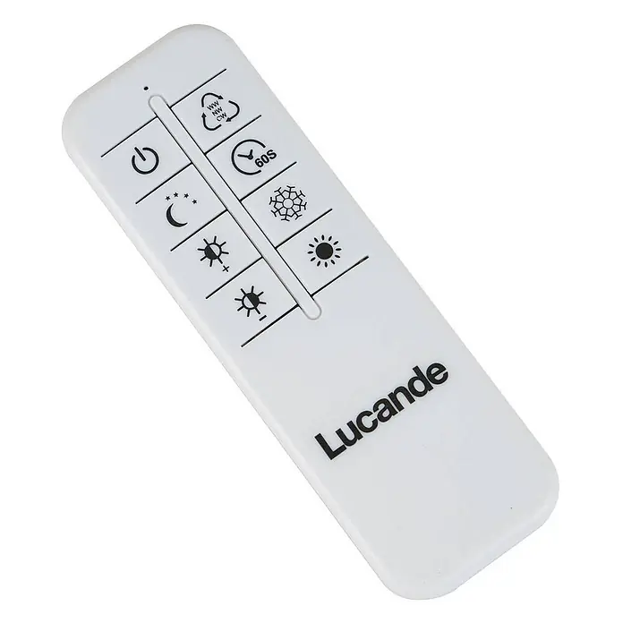 Lucande Pendelleuchte Daelor - schwarz, Schwarz, holzfarben - Weißer Lucande Kunststoff-Fernbedienung für Beleuchtung, mit Tasten für Power, Farbtemperatur, Timer und Helligkeitseinstellung.