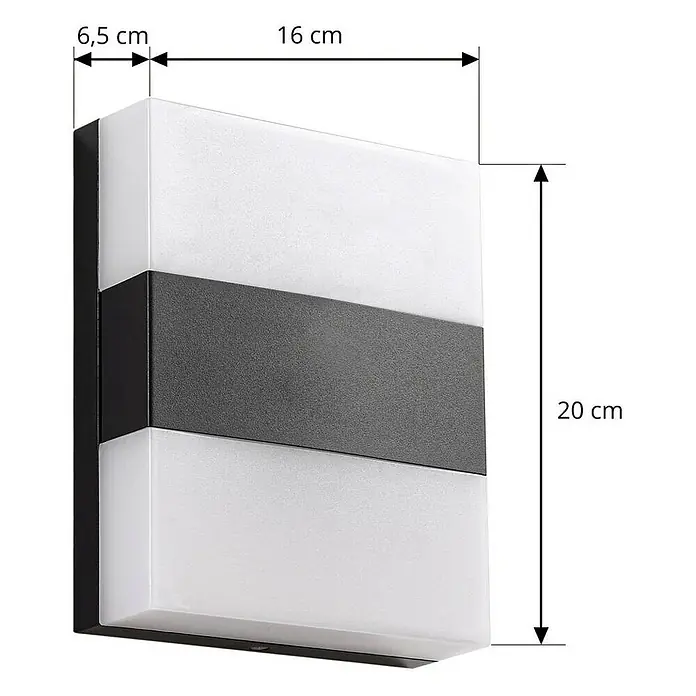 Prios Außenwandleuchte Teekon - 5,3 x 16 x 20 cm, schwarz, weiß / opal, IP44 - Rechteckige Außenwandleuchte mit schwarzem Rahmen, weißen Lichtpaneelen und dunkelgrauem Band, 20x16x6,5 cm.