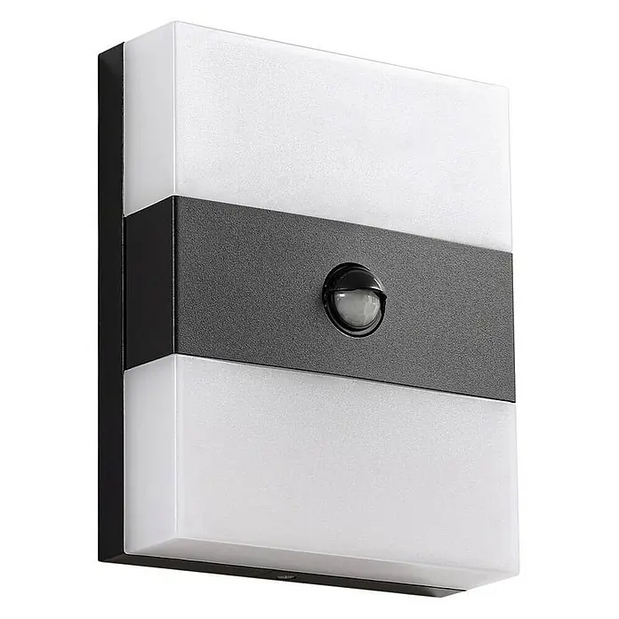 Prios Außenwandleuchte Teekon - schwarz, weiß / opal, IP44 - Moderne schwarze und weiße Außenwandleuchte mit satinierten Paneelen und Bewegungsmelder.