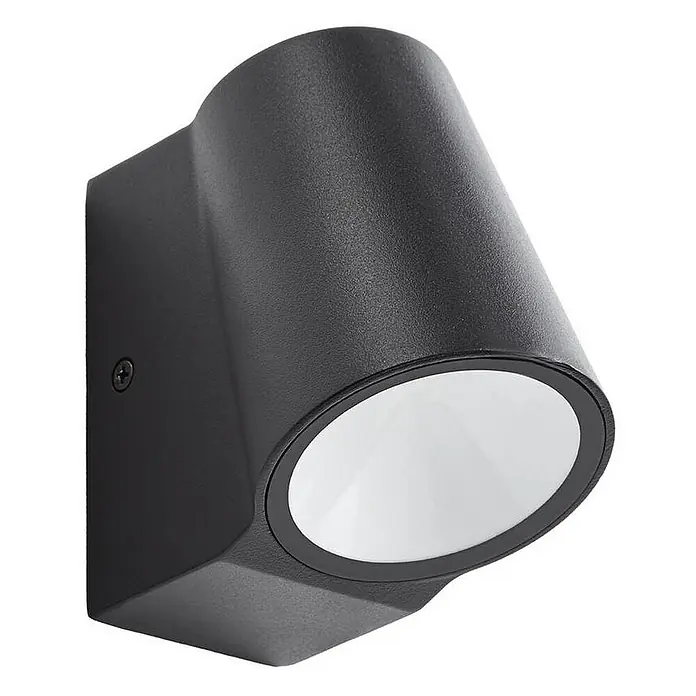 Lindby Außenwandleuchte Illuvia - schwarz, schwarz, IP44 - Schwarze, strukturierte Außenwandleuchte mit einem nach unten gerichteten runden weißen Diffusor.