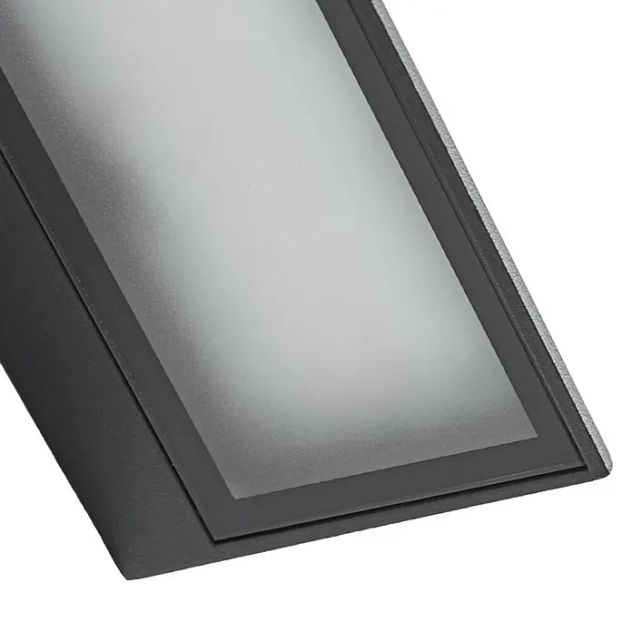 Lindby Außenwandleuchte Triava - schwarz, IP65 - Dunkelgraue rechteckige Außenwandleuchte mit texturiertem Rahmen und mattierter Lichtdiffusorplatte.