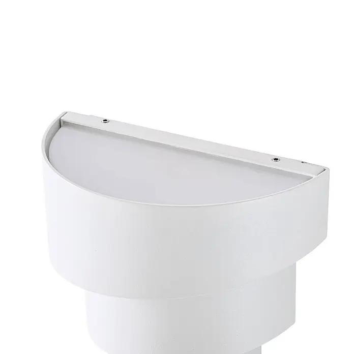 Lindby Außenwandleuchte Valir - 9,3 x 18,5 x 18 cm, weiß / opal, weiß / opal, IP54 - Weiße, strukturierte halbrunde Außenleuchte mit Diffusor.