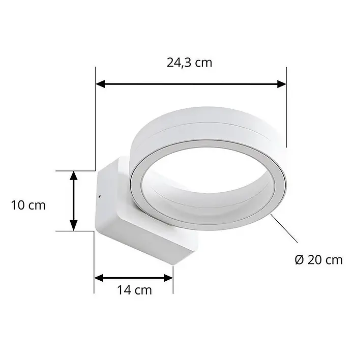 Lindby Außenwandleuchte Selviro - 24,3 x 20 x 10 cm, weiß / opal, weiß / opal, IP65 - Weiße runde Wandleuchte mit schwenkbarem Kopf und detaillierten Maßen.