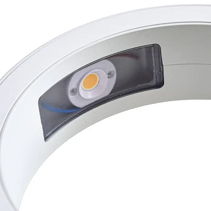 Lindby Außenwandleuchte Selviro - 24,3 x 20 x 10 cm, weiß / opal, weiß / opal, IP65 - Weiß gebogene LED-Leuchte mit sichtbarem COB-LED-Modul unter einer transparenten Abdeckung.