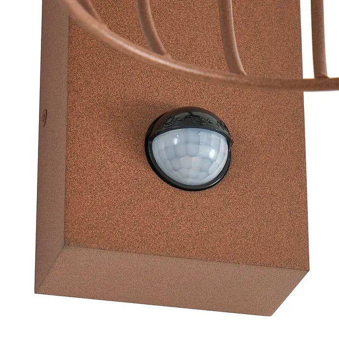Lucande Außenwandleuchte Chandan - 23,4 x 16,5 x 30 cm, braun / rost, IP44 - Strukturierte bronzefarbene Außenleuchtenbasis mit kugelförmigem Bewegungsmelder.