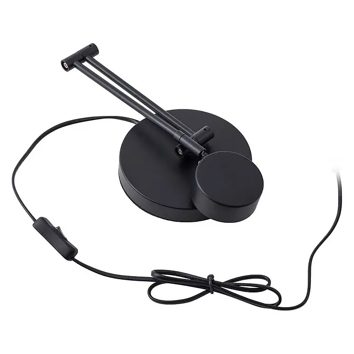 Lindby Tischleuchte Jyla - schwarz, schwarz - Moderne schwarze Schreibtischlampe mit verstellbarem Arm, rundem Fuß und integriertem Netzschalter am Kabel.
