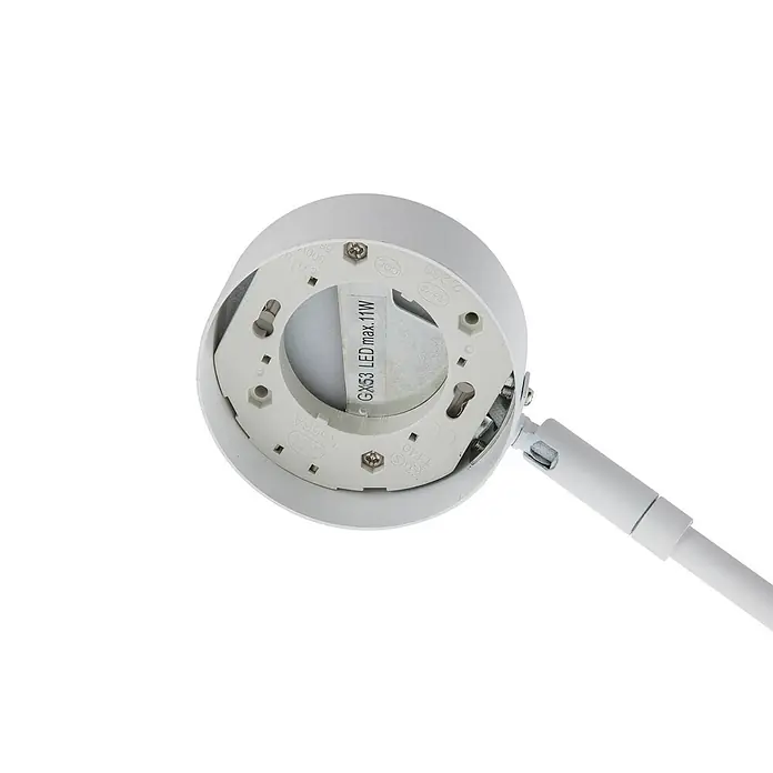 Lindby Tischleuchte Jyla - weiß / opal, weiß / opal - Weißer Leuchtenkopf mit sichtbarer GX53 LED max. 11W Fassung, an einem Gelenkarm befestigt.
