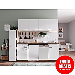 Respekta Composición de cocina Oliver (Ancho: 225 cm, Blanco, Con electrodomésticos, Lavavajillas, frigorífico y placa de cocción)