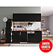 Respekta Composición de cocina (Ancho: 225 cm, Con placa vitrocerámica, Negro)