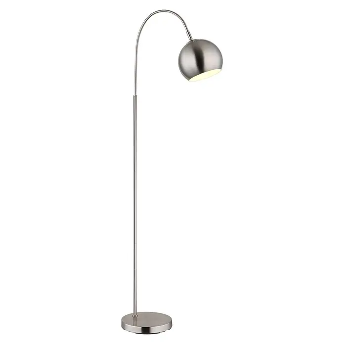 Globo Stehleuchte Benno - 60 W, Höhe: 150 cm, Silber, E27 - Moderne Bogenstehleuchte aus gebürstetem Nickel mit kugelförmigem, nach unten gerichtetem Leuchtenkopf.