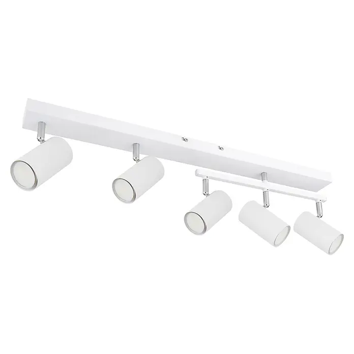 Globo Deckenstrahler Robby - 35 W, L x B x H: 70 x 35 x 17 cm, Weiß, GU10, 5 Stk. - Weiße Deckenstrahler-Schiene mit fünf verstellbaren zylindrischen Spots und Chromakzenten.