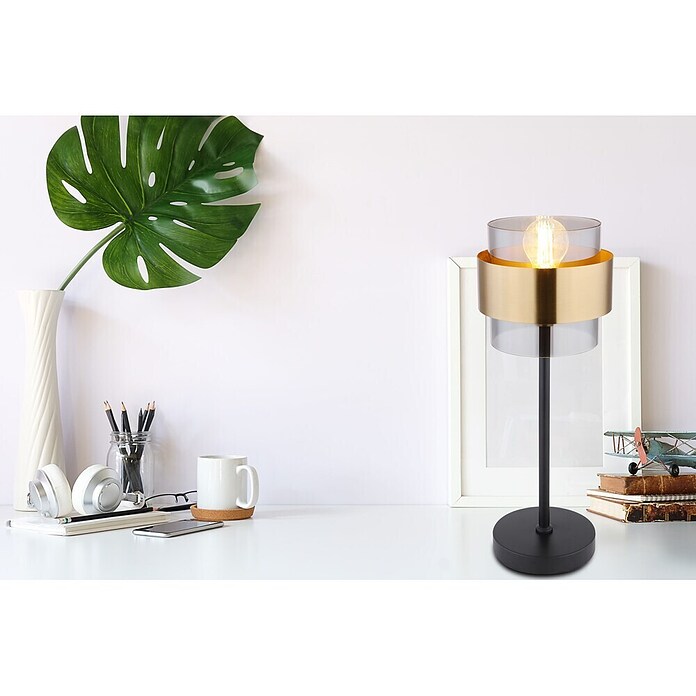 Globo Lámpara de sobremesa Milley (60 W, L x An x Al: 18 x 18 x 47 cm, Negro, E27) | BAUHAUS