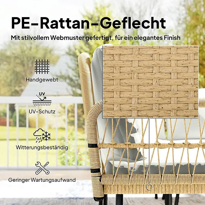 Outsunny Loungemöbel-Set - 4 -tlg., PE-Rattan, Cremeweiß - Handgeflochtener PE-Rattan-Gartensessel in Naturfarbe, UV- und witterungsbeständig.