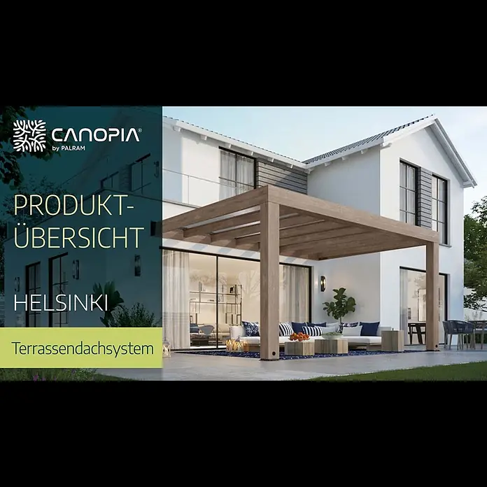 Palram – Canopia Terrassenüberdachung Helsinki - B x T: 470 x 300 cm, Braun, Polycarbonat, Solargrau - Helsinki Terrassenberdachung: Ihre traumhafte Hinterhof-Oase | Canopia (DE)