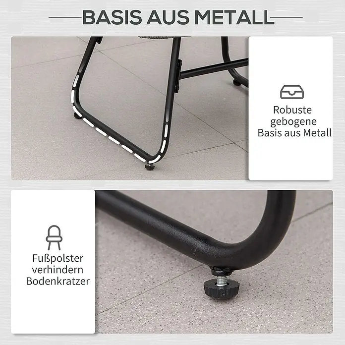 Outsunny Loungemöbel-Set - PE-Rattan - Robuster, schwarzmetallener Möbelunterbau mit gebogenem Design und bodenschonenden Fußpolstern.