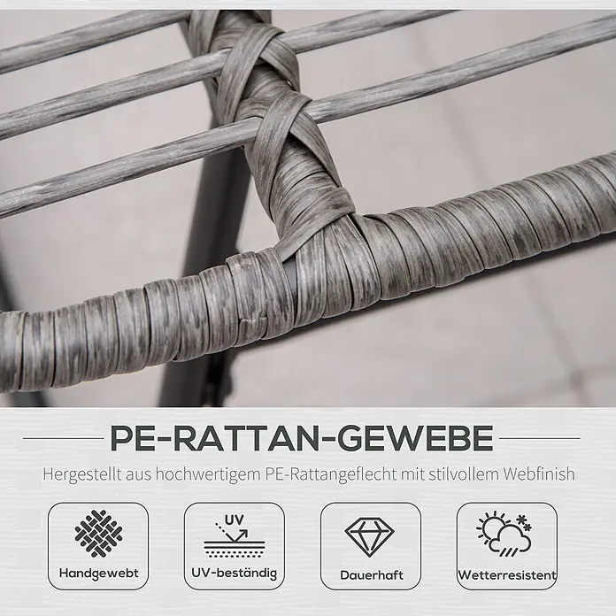 Outsunny Loungemöbel-Set - PE-Rattan - Graues, handgewebtes PE-Rattan-Geflecht. Langlebig und wetterbeständig.