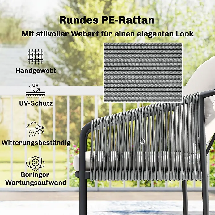 Outsunny Loungemöbel-Set mit Tisch - 4 -tlg., PE-Rattan, Khaki - Grauer, handgewebter runder PE-Rattanstuhl, witterungsbeständig und UV-geschützt.