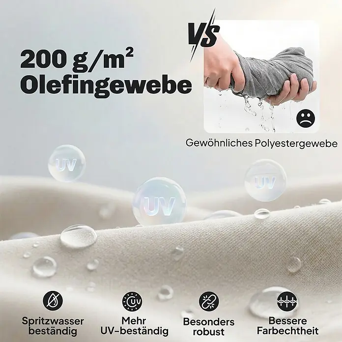 Outsunny Loungemöbel-Set - WPC, Beige - Helles 200 g/m² Olefingewebe demonstriert Wasser- und UV-Beständigkeit, Robustheit und Farbechtheit im Vergleich zu Polyester.