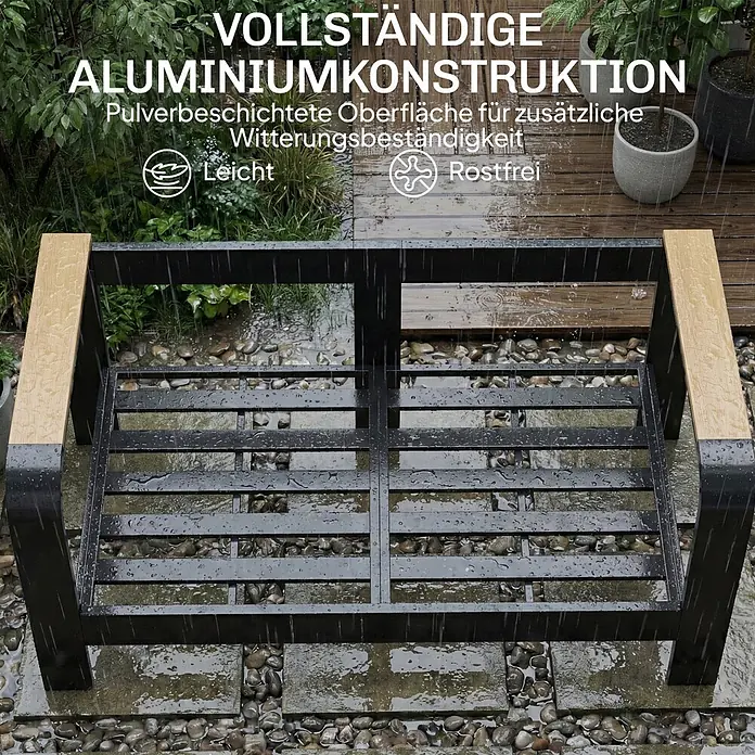 Outsunny Loungemöbel-Set - WPC, Beige - Schwarzes, pulverbeschichtetes Outdoor-Sofa aus Aluminium im Regen, mit Holzoptik-Armlehnen. Leicht und rostfrei für Witterungsbeständigkeit.