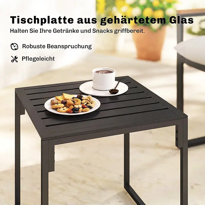 Outsunny Loungemöbel-Set - Grau - Dunkelgrauer Lamellen-Beistelltisch aus Metall, ideal für Snacks und Getränke im Freien.