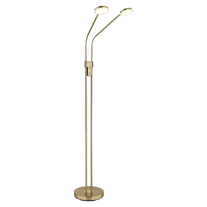 Globo LED-Deckenfluter Silvio - 6,5 W, Höhe: 1.730 mm - Goldene Stehlampe mit zwei verstellbaren, runden LED-Leuchten.