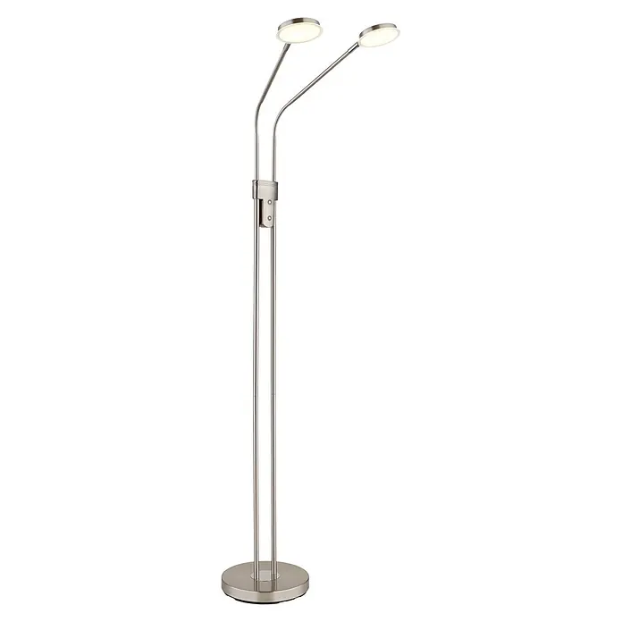 Globo LED-Deckenfluter Silvio - 6,5 W, Höhe: 1.720 mm - Gebürstete Nickel-Stehlampe mit zwei verstellbaren LED-Köpfen.