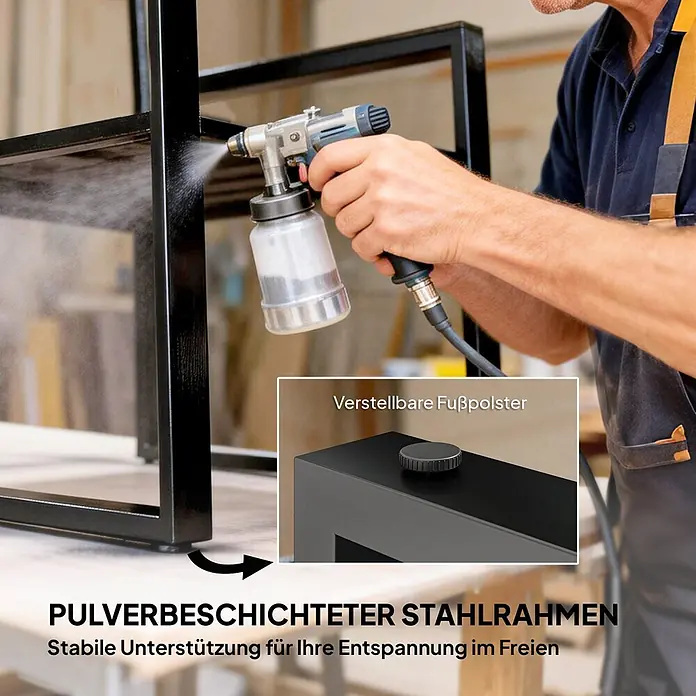 Outsunny Loungemöbel-Set - Grau - Schwarzer pulverbeschichteter Stahlrahmen in Produktion, mit Detail verstellbarer Fußpolster für Stabilität.