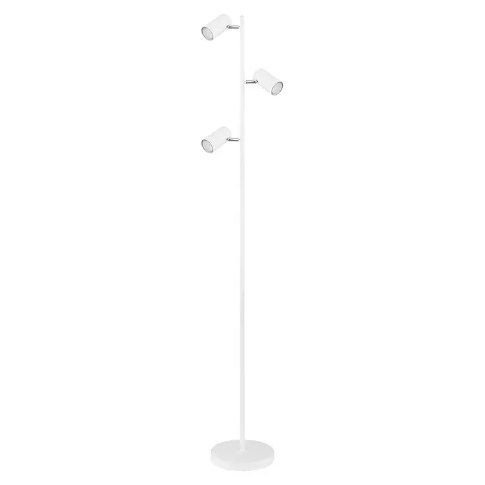 Globo Stehleuchte Robby - 5 W, Höhe: 1.540 mm, GU10 - Weiße Stehlampe mit drei verstellbaren Strahlern und rundem Fuß.