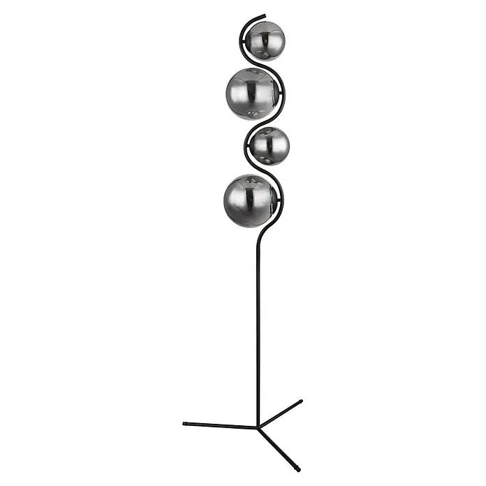 Globo Stehleuchte Porry - 25 W, Höhe: 160 cm, Schwarz, Rauchfarben, E14 - Moderne Stehleuchte aus schwarzem Metall mit vier rauchgrauen Kugellampenschirmen.