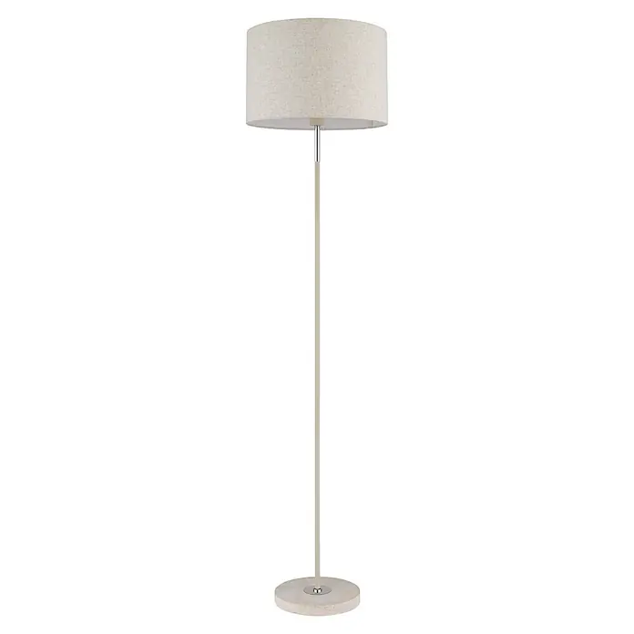 Globo Stehleuchte Deleon - 60 W, E27, Ø x H: 400 cm x 1.590 mm - Stehlampe aus beigem Stoff mit zylindrischem Schirm, schlankem Fuß und rundem Sockel.