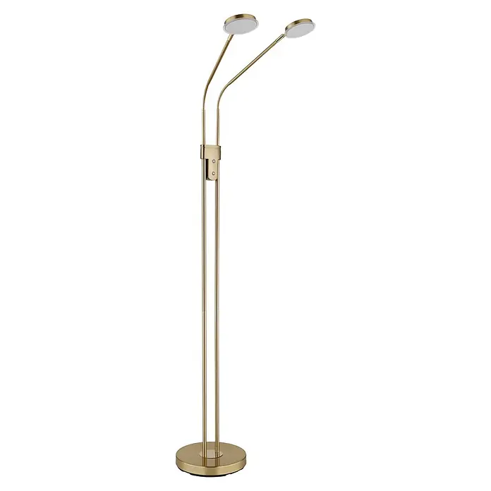 Globo LED-Deckenfluter Silvio - 6,5 W, Höhe: 1.730 mm - Goldene Stehleuchte mit zwei verstellbaren Köpfen.