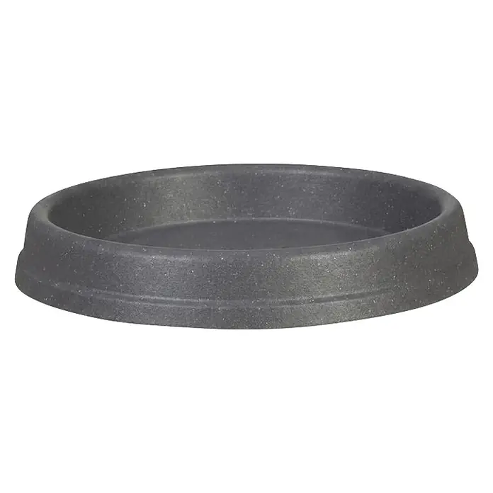 Scheurich Blumentopf-Untersetzer Marcella - Außenmaß (Ø x H): 44,5 x 4,1 cm, Kunststoff, Schwarz granit - Gesprenkelte dunkelgraue, flache Haustierfutterschale mit einem Bodensrand.