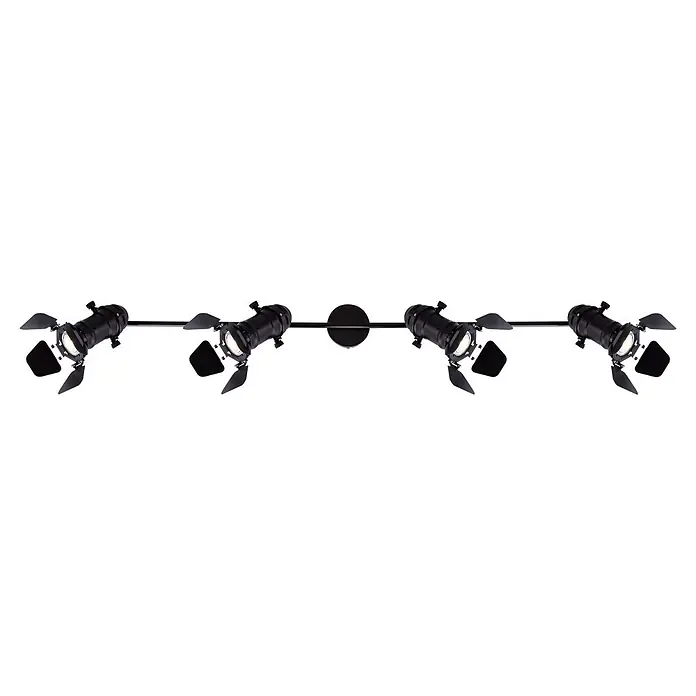 Globo Deckenstrahler Egon - 50 W, L x B x H: 1.250 x 180 x 265 mm, GU10 - Schwarze Schienenleuchte mit vier verstellbaren Strahlern und Lichtklappen für gerichtete Beleuchtung.