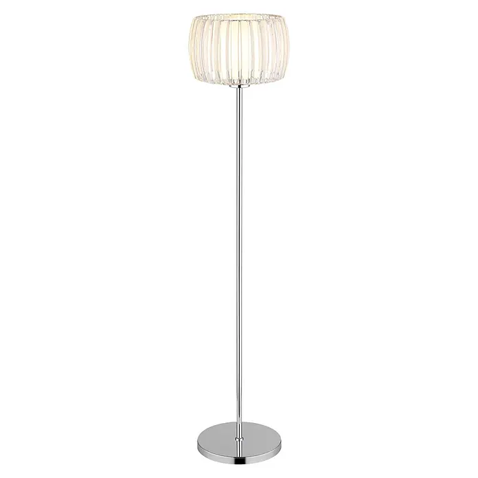 Globo Stehleuchte Maribel - 60 W, Höhe: 150 cm, E27 - Beleuchtete Stehleuchte mit klarem, geriffeltem Glasschirm und Chromständer auf rundem Fuß.