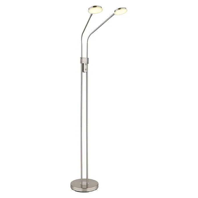 Globo LED-Deckenfluter Silvio - 6,5 W, Höhe: 1.720 mm - Stehleuchte aus gebürstetem Metall mit zwei beleuchteten, verstellbaren Köpfen.