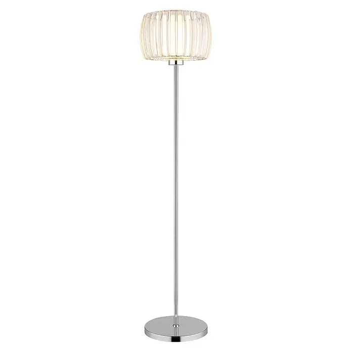 Globo Stehleuchte Maribel - 60 W, Höhe: 150 cm, E27 - Moderne Stehleuchte mit klarem gerippten Schirm und warmem Licht, auf poliertem Chromstiel und rundem Fuß.