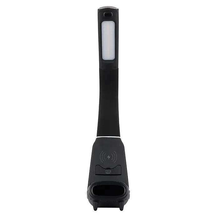 Globo LED-Tischleuchte Malik - 10 W, L x B x H: 250 x 100 x 500 mm - Schwarze LED-Schreibtischlampe mit flexiblem Hals, kabelloser Ladefläche und Telefonhalterung im Sockel.