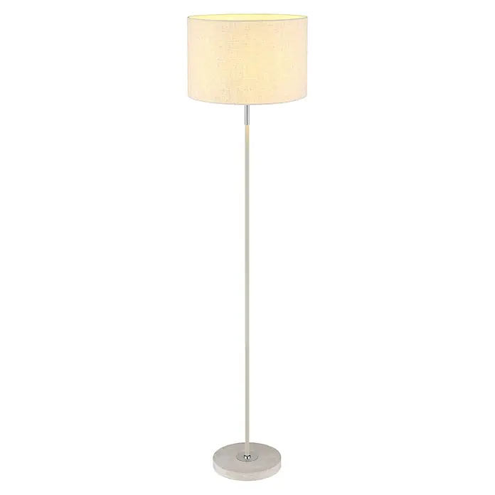 Globo Stehleuchte Deleon - 60 W, E27, Ø x H: 400 cm x 1.590 mm - Helle, beigefarbene Stehleuchte aus Stoff mit zylindrischem Schirm, schlankem Ständer und rundem Sockel.
