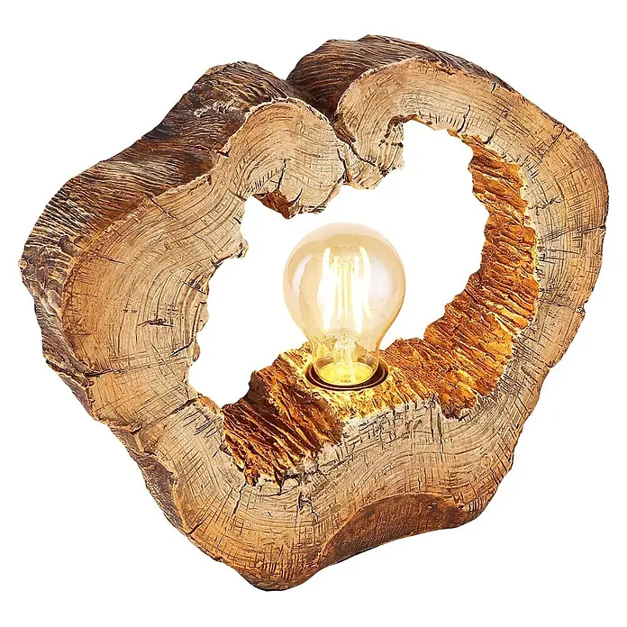 Globo Tischleuchte Vinzenz - 60 W, L x B x H: 305 x 85 x 255 mm, E27 - Einzigartige Tischlampe aus einem natürlich geformten, herzförmigen Holzstück, beleuchtet von einer warmen Vintage-Glühbirne.