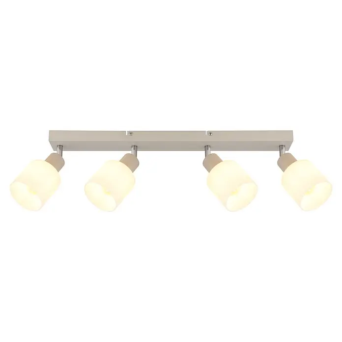 Globo Wand- & Deckenleuchte Trent - 25 W, L x B x H: 56 x 8 x 18,5 cm, Sandfarben, E14 - Vierflammige Deckenleuchte mit weißem Finish, Chromdetails und konischen Schirmen, die warmes Licht abstrahlen.