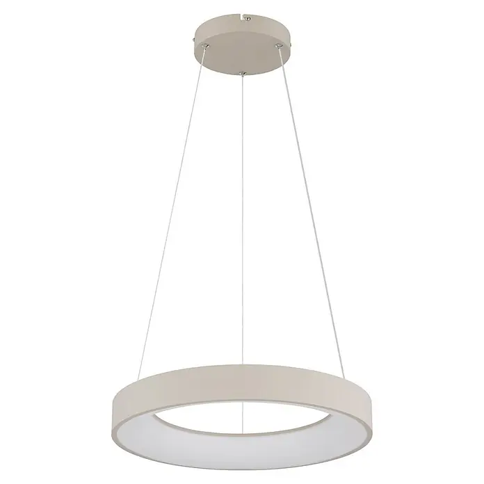 Globo LED-Pendelleuchte rund Gallegos - 48 W, Ø x H: 50 x 120 cm - Runde LED-Pendelleuchte in Hellbeige, aufgehängt an einer passenden Deckenplatte.