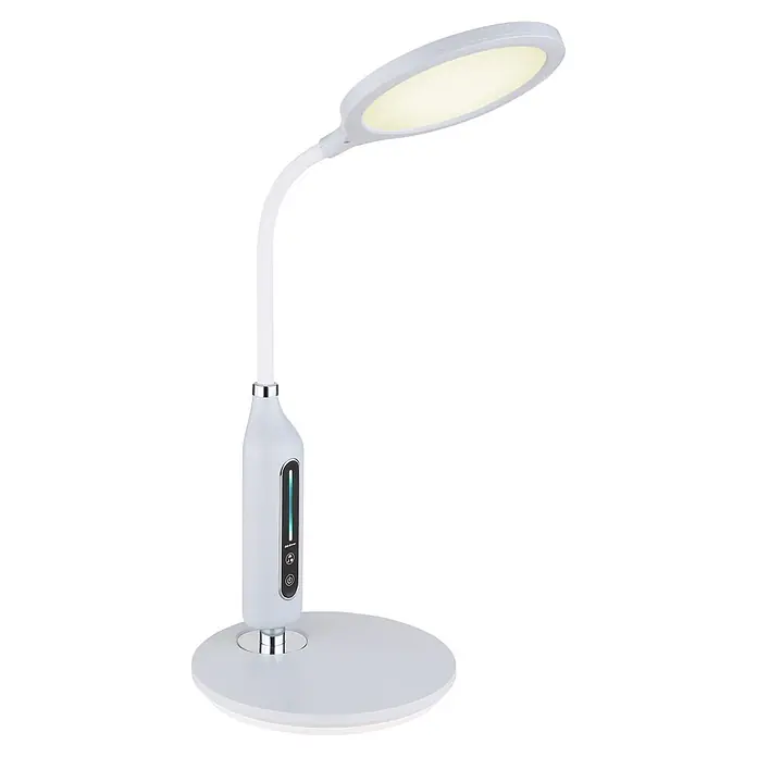 Globo LED-Tischleuchte Fruggy - 9 W, L x B x H: 300 x 185 x 407 mm - Weiße LED-Schreibtischlampe mit flexiblem Schwanenhals, ovalem Lichtpanel und berührungsempfindlichen Bedienelementen inklusive Schiebedimmer.