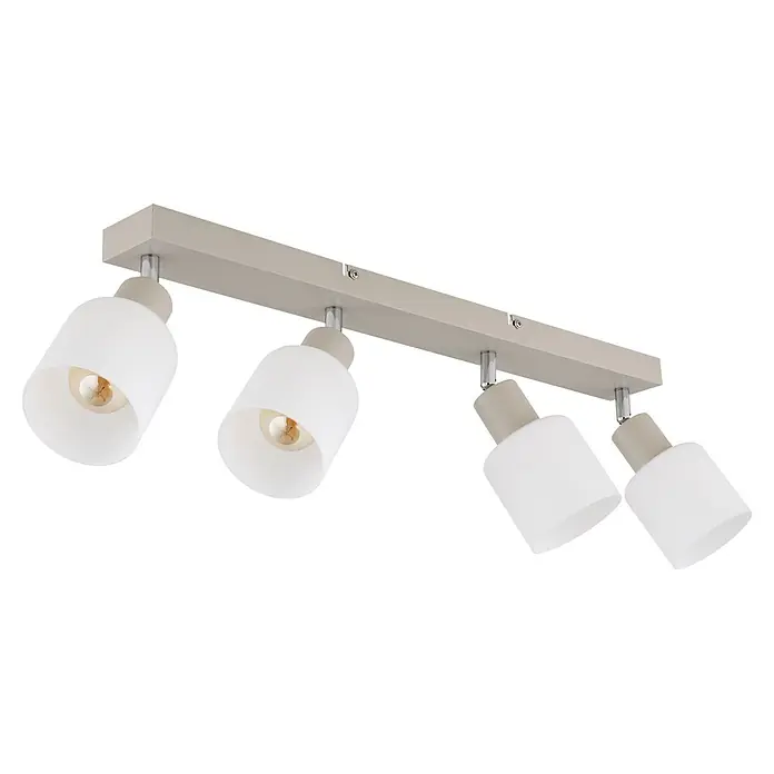 Globo Wand- & Deckenleuchte Trent - 25 W, L x B x H: 56 x 8 x 18,5 cm, Sandfarben, E14 - Beigefarbene Deckenleuchte mit vier verstellbaren Strahlern, weißen Schirmen und sichtbaren Glühbirnen.