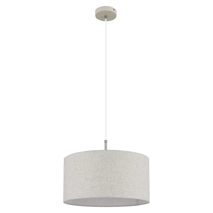 Globo Pendelleuchte rund Deleon - 60 W, Ø x H: 40 x 120 cm, Sandfarben, E27 - Hängeleuchte mit beigefarbenem Stoffschirm und passendem Deckenbaldachin.