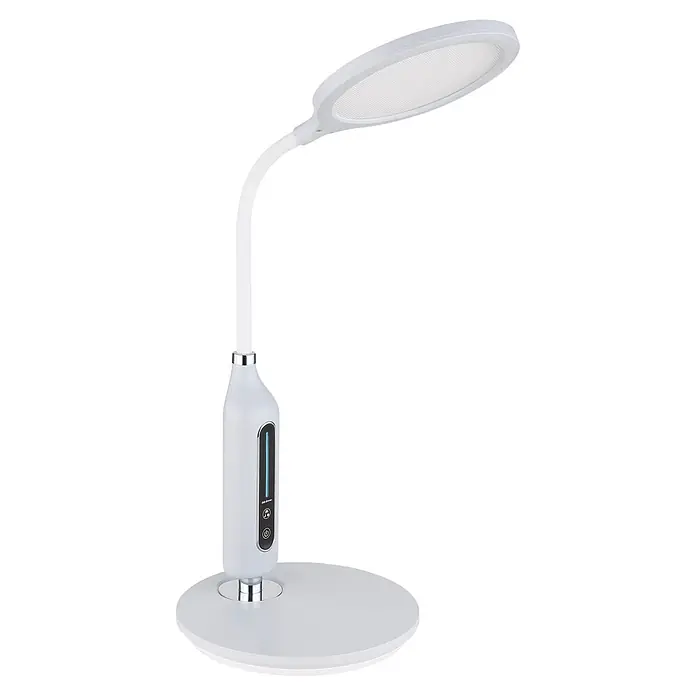 Globo LED-Tischleuchte Fruggy - 9 W, L x B x H: 300 x 185 x 407 mm - Weiße LED-Schreibtischlampe mit flexiblem Arm, ovalem Kopf und Touch-Bedienelementen auf rundem Sockel.