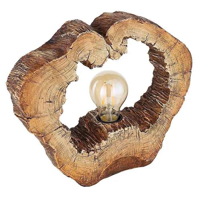 Globo Tischleuchte Vinzenz - 60 W, L x B x H: 305 x 85 x 255 mm, E27 - Herzförmige Tischlampe aus Holz mit sichtbarer Vintage-Edison-Glühbirne.