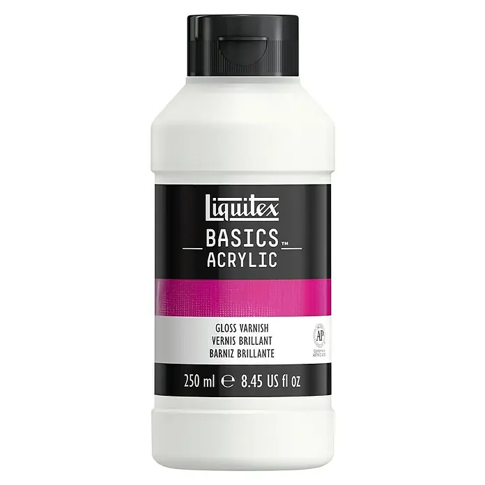 Liquitex Basics Firnis - Transparent, 250 ml, Glänzend - Eine Flasche Liquitex Basics Acryl Glanzfirnis, ideal für Künstler und Hobbybastler, um ihren Werken einen glänzenden Schutz zu verleihen.