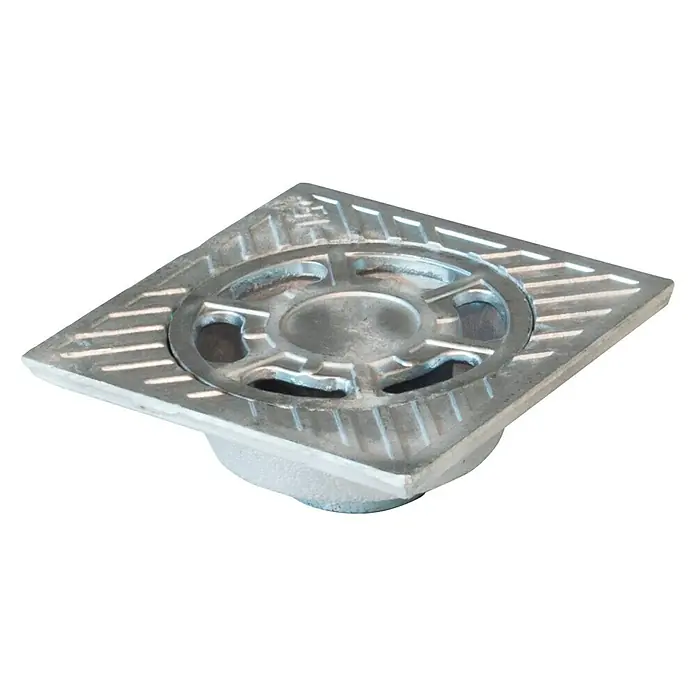 Dakota Sumidero - 25 x 25 cm, Diámetro conexión de descarga: 90 mm, Aluminio - Sumidero cuadrado de metal con tapa redonda. Ideal para baños u otras zonas húmedas.