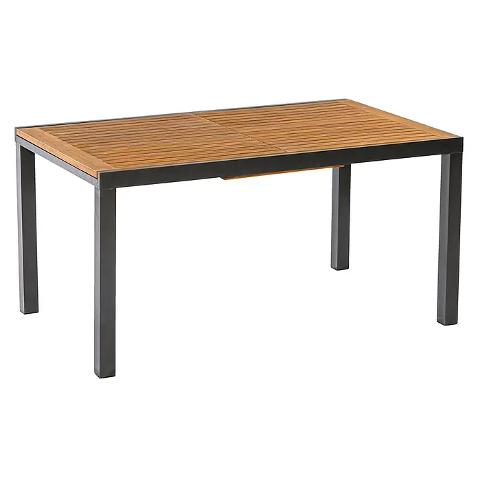 Merxx Gartentisch-Set Paxos - Gesamtumfang: 5 -tlg., L x B x H: 200 x 90 x 75 cm, Aluminium/Textil/Akazie, Stapelbar - Ausziehbarer Tisch mit Holzlamellenplatte und dunklem Metallgestell.